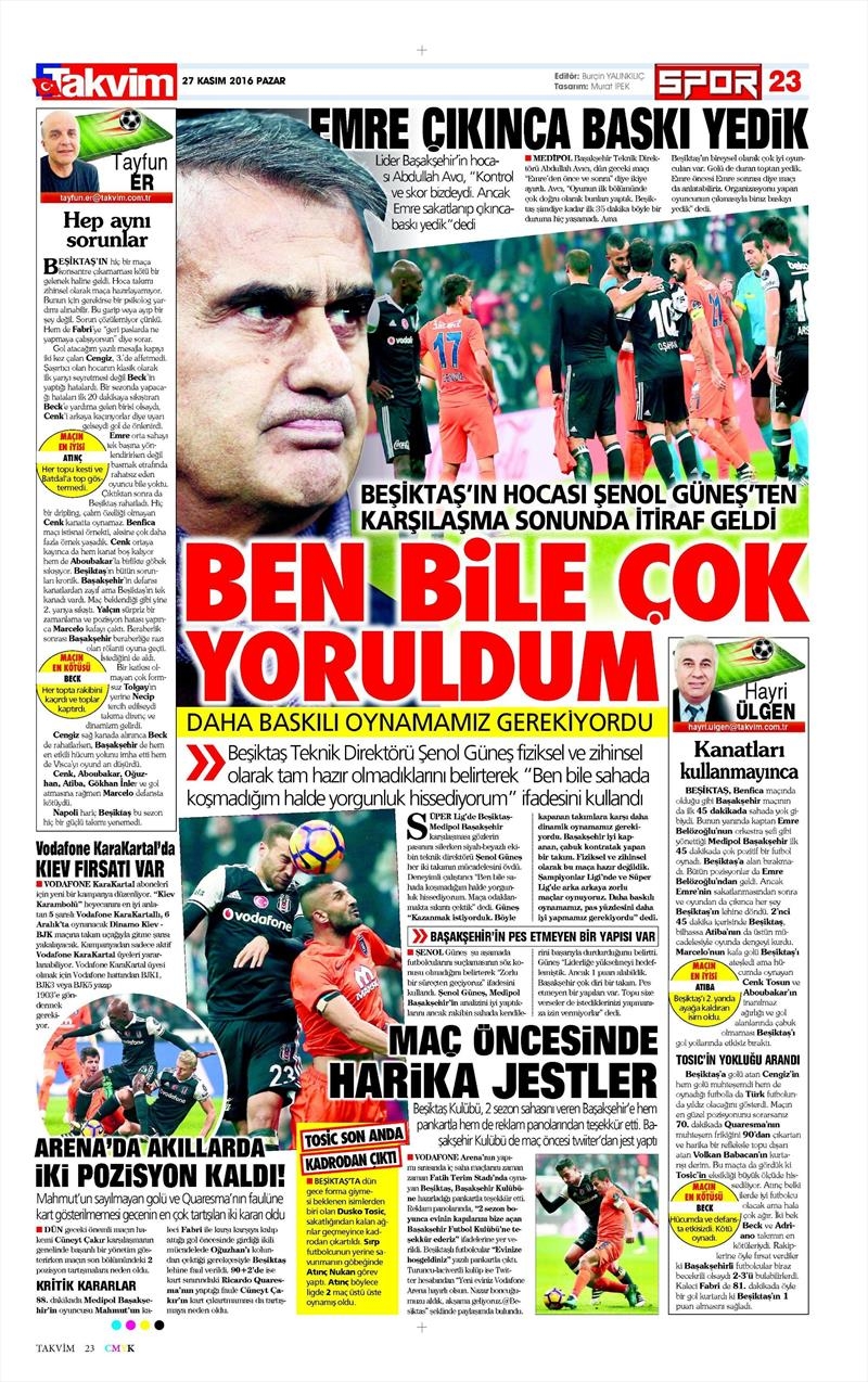 27 Kasım 2016 | Gazetelerin Beşiktaş sayfaları - Görsel 25