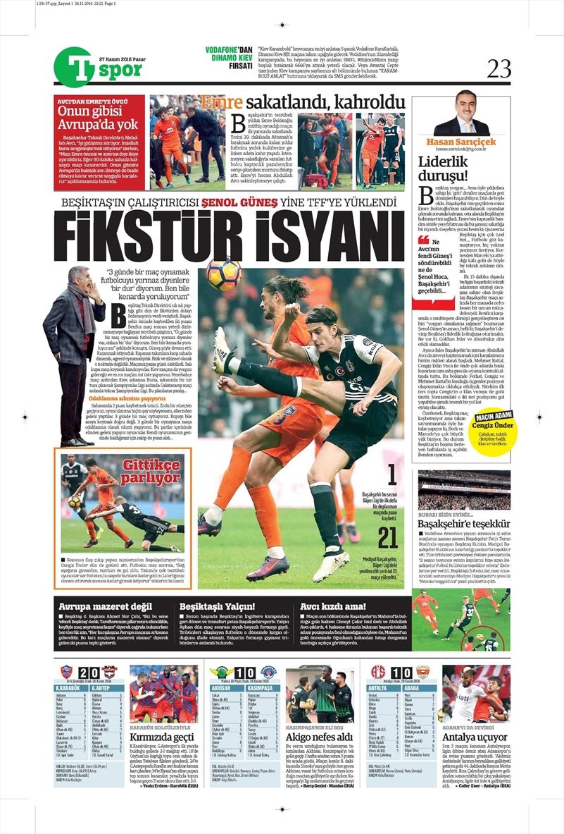 27 Kasım 2016 | Gazetelerin Beşiktaş sayfaları - Görsel 28