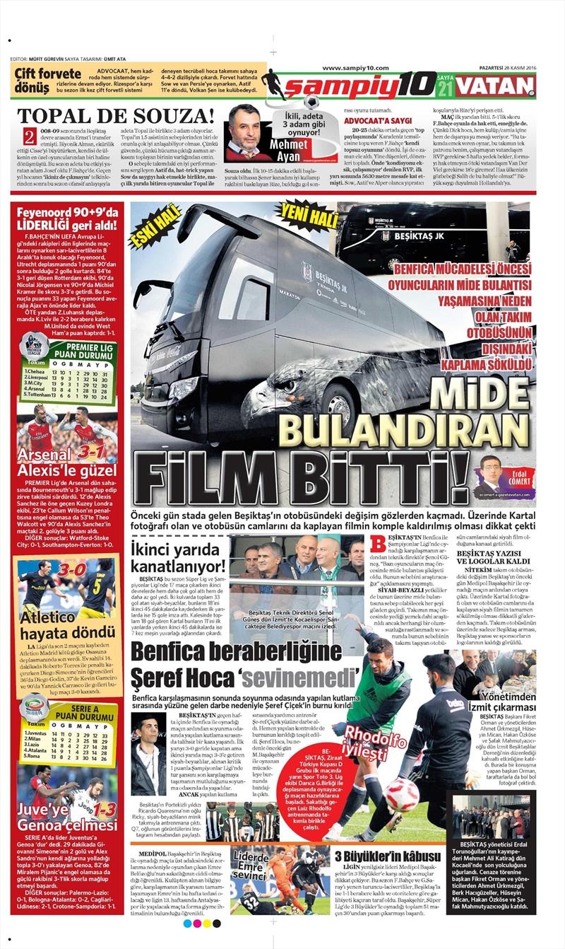 28 Kasım 2016 | Gazetelerin Beşiktaş sayfaları - Görsel 1