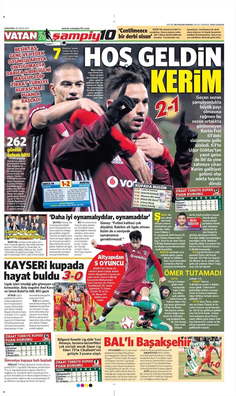30 Kasım 2016 | Gazetelerin Beşiktaş manşetleri - Görsel 1