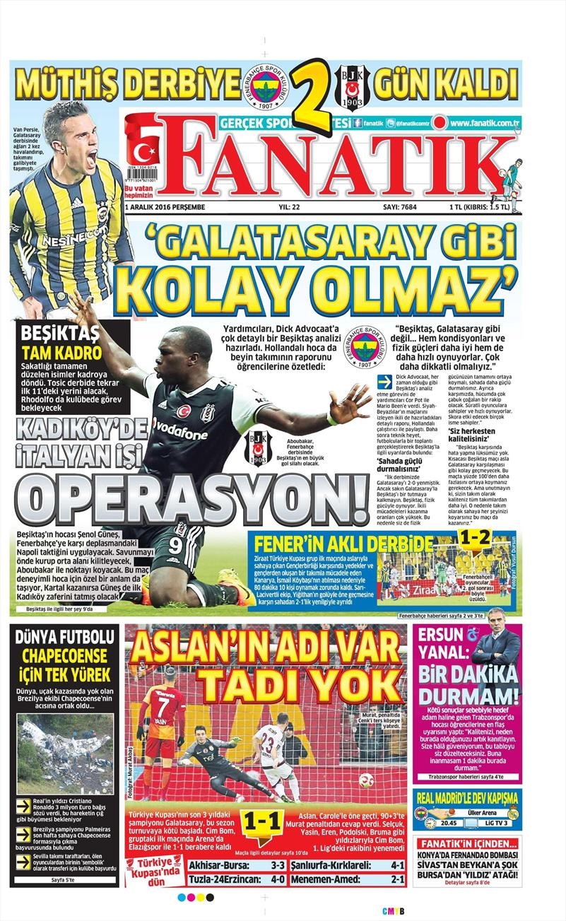 1 Aralık 2016 | Gazetelerin Beşiktaş manşetleri - Görsel 1