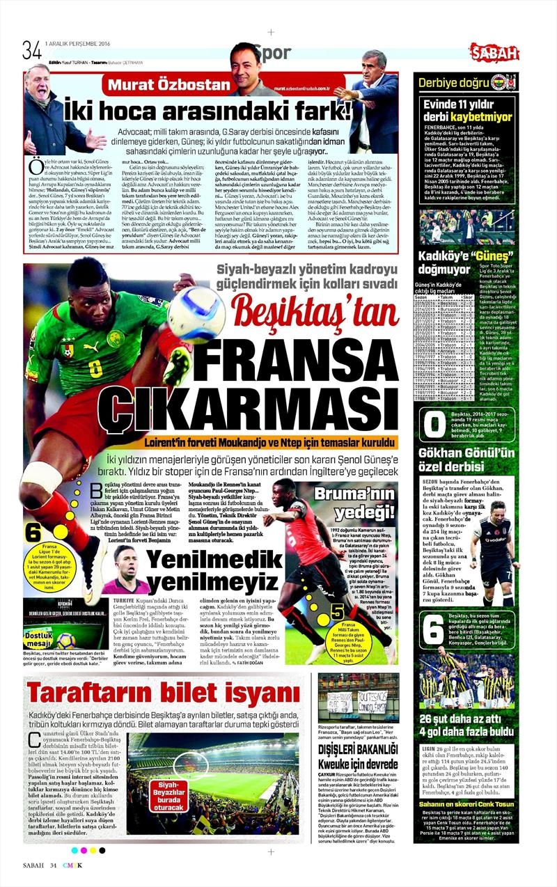 1 Aralık 2016 | Gazetelerin Beşiktaş manşetleri - Görsel 6