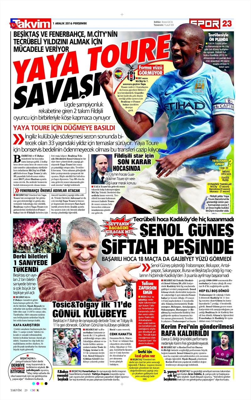 1 Aralık 2016 | Gazetelerin Beşiktaş manşetleri - Görsel 7