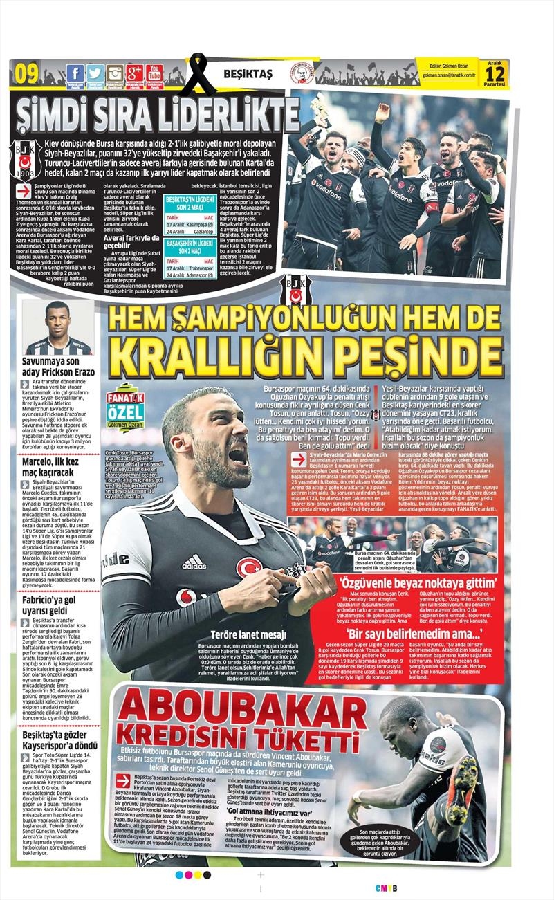 12 Aralık 2016 | İşte gazetelerin Beşiktaş manşetleri - Görsel 1