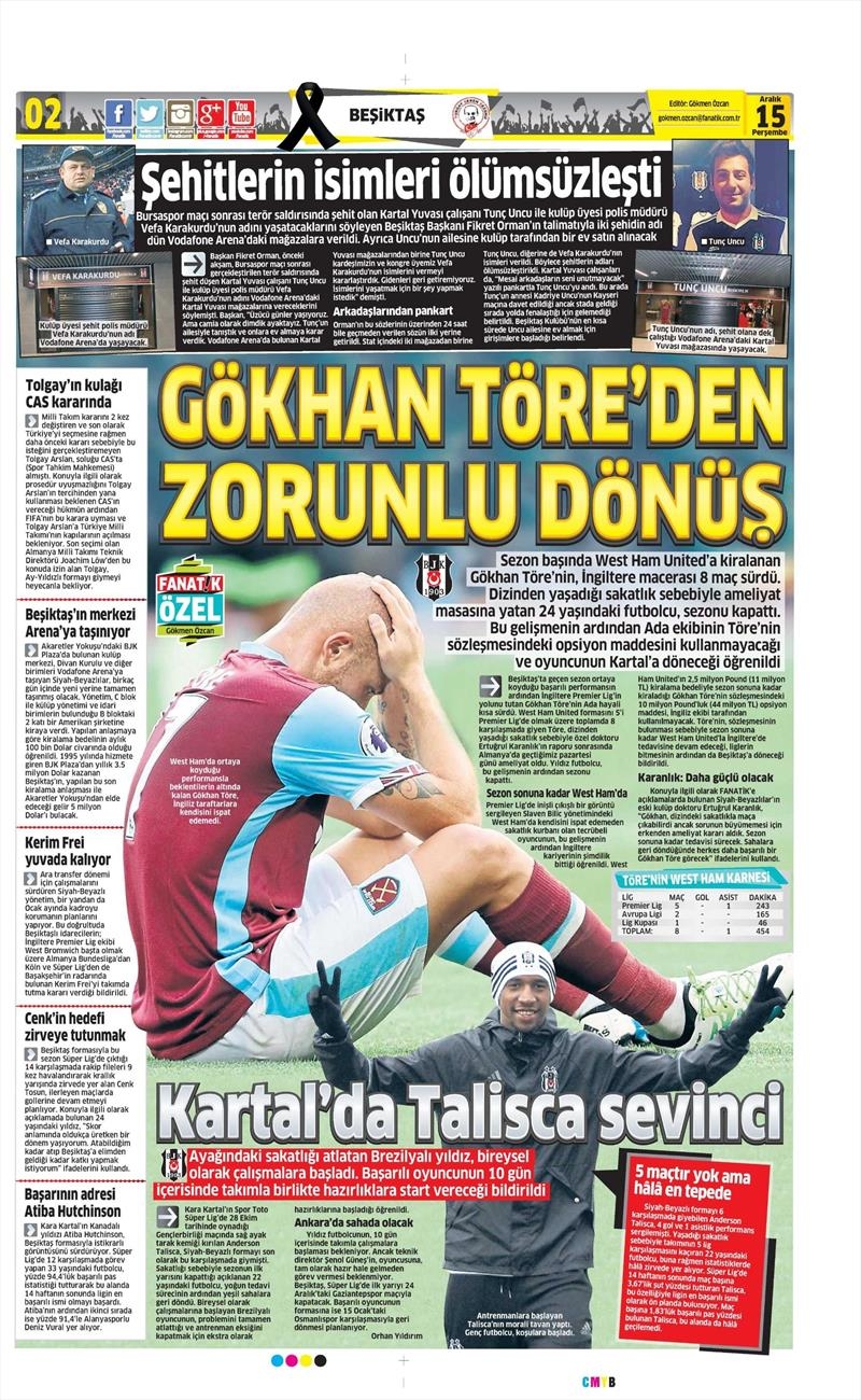 15 Aralık 2016 | İşte gazetelerin Beşiktaş manşetleri - Görsel 8