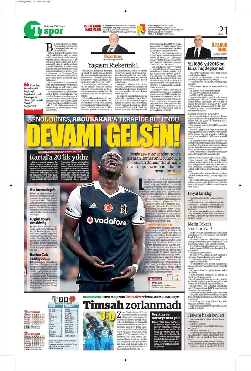 16 Aralık 2016 | İşte gazetelerin Beşiktaş manşetleri - Görsel 12