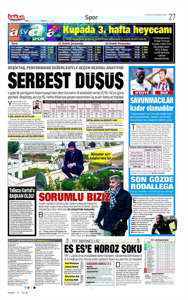 19 Aralık 2016 | İşte gazetelerin Beşiktaş manşetleri - Görsel 9