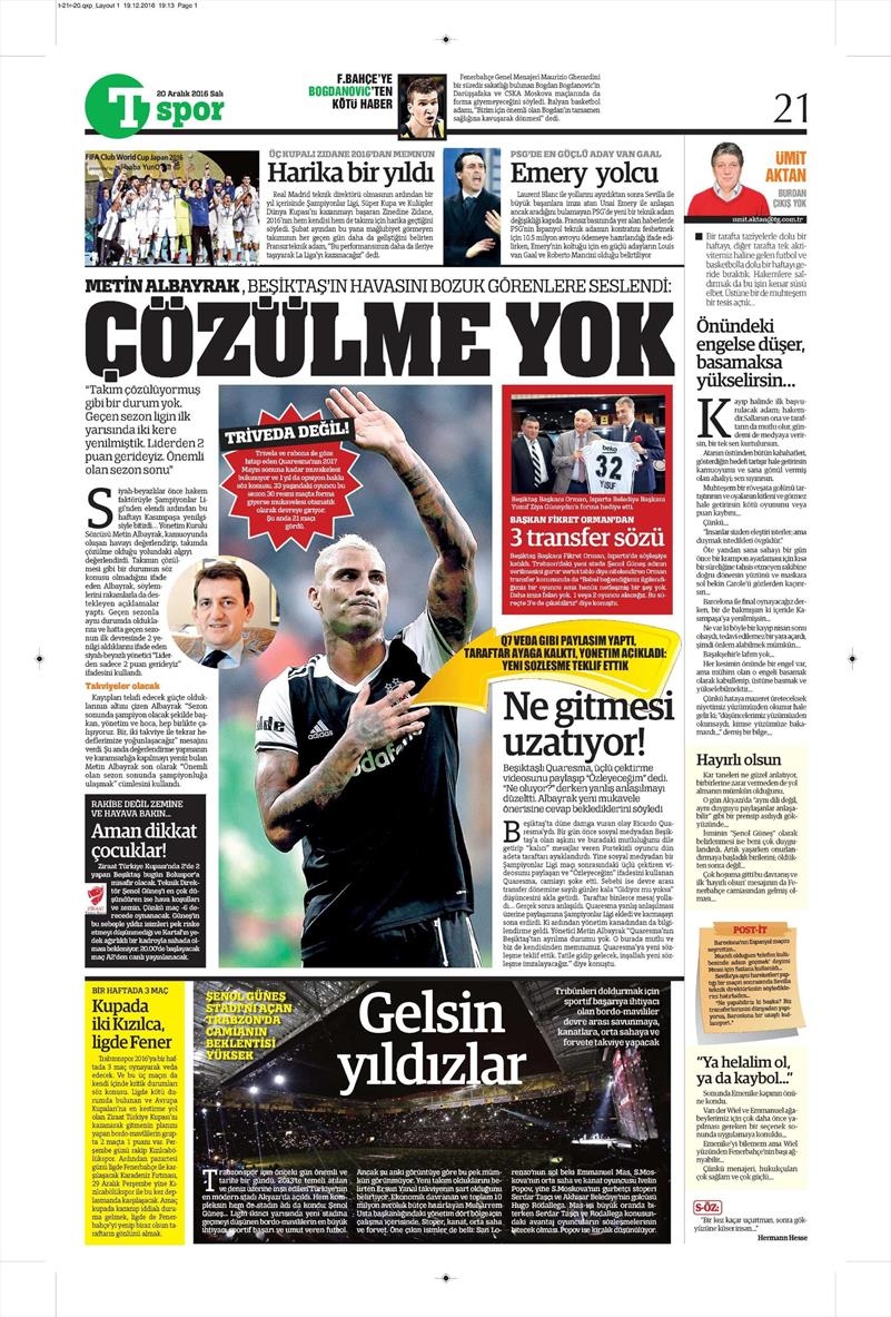 20 Aralık 2016 | İşte gazetelerin Beşiktaş manşetleri - Görsel 2