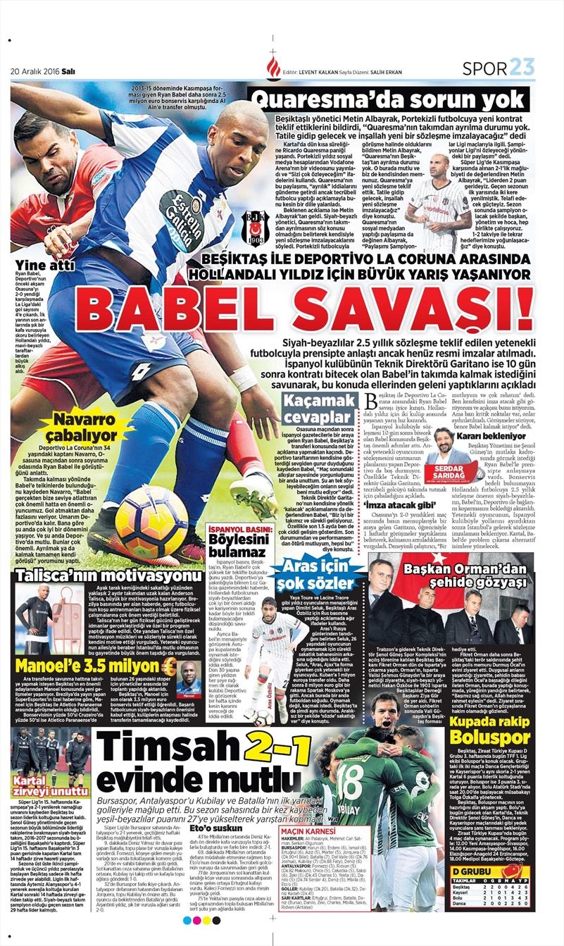 20 Aralık 2016 | İşte gazetelerin Beşiktaş manşetleri - Görsel 7