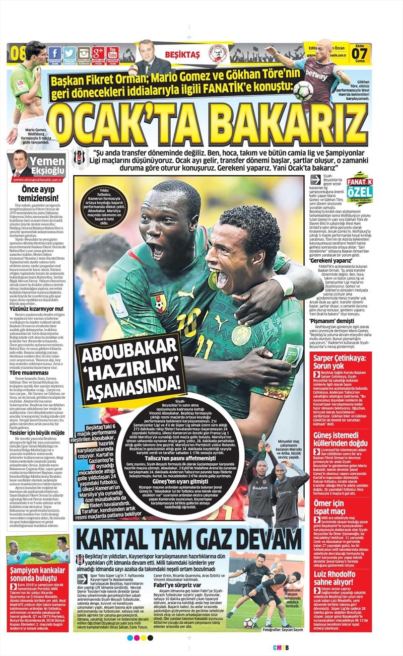 7 Ekim 2016 | Beşiktaş sayfaları - Görsel 2