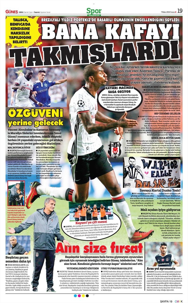 7 Ekim 2016 | Beşiktaş sayfaları - Görsel 5