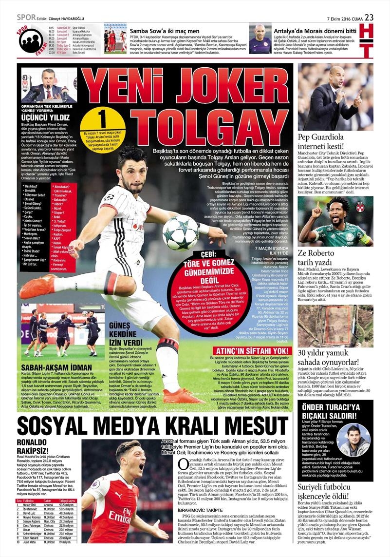 7 Ekim 2016 | Beşiktaş sayfaları - Görsel 6