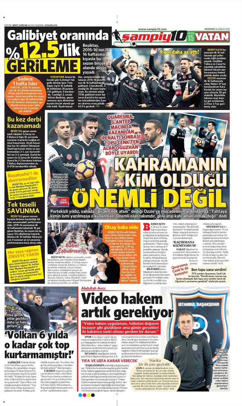 26 Aralık 2016 | İşte gazetelerin Beşiktaş manşetleri - Görsel 1