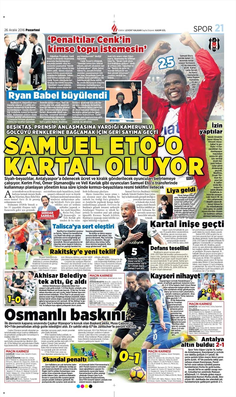 26 Aralık 2016 | İşte gazetelerin Beşiktaş manşetleri - Görsel 6