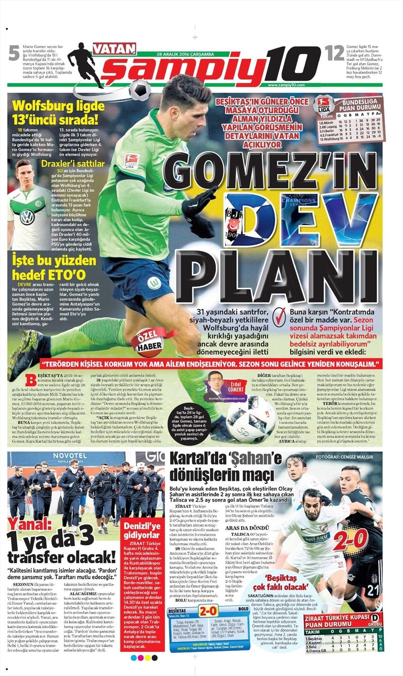 28 Aralık 2016 | İşte gazetelerin Beşiktaş manşetleri - Görsel 1