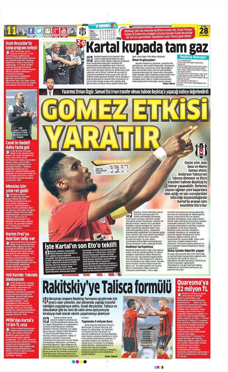 28 Aralık 2016 | İşte gazetelerin Beşiktaş manşetleri - Görsel 13