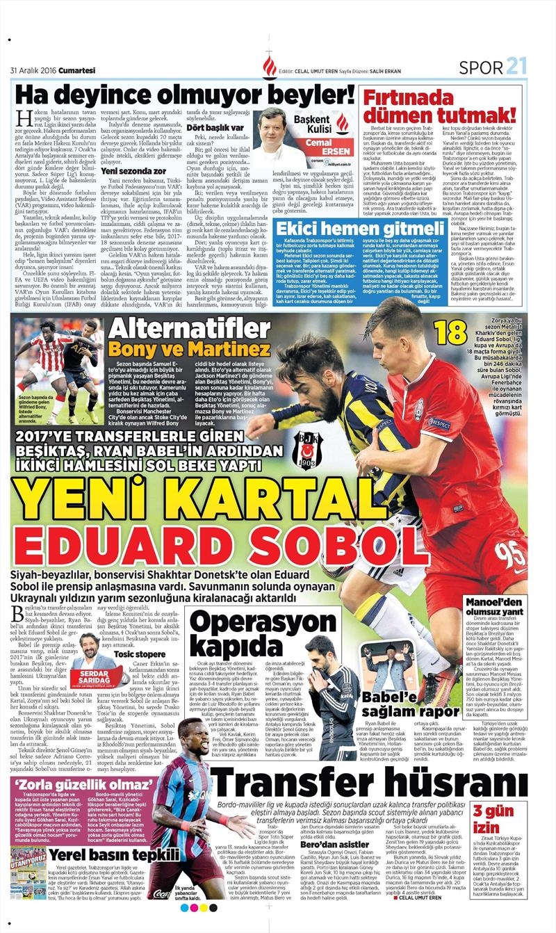 31 Aralık 2016 | İşte gazetelerin Beşiktaş manşetleri - Görsel 3