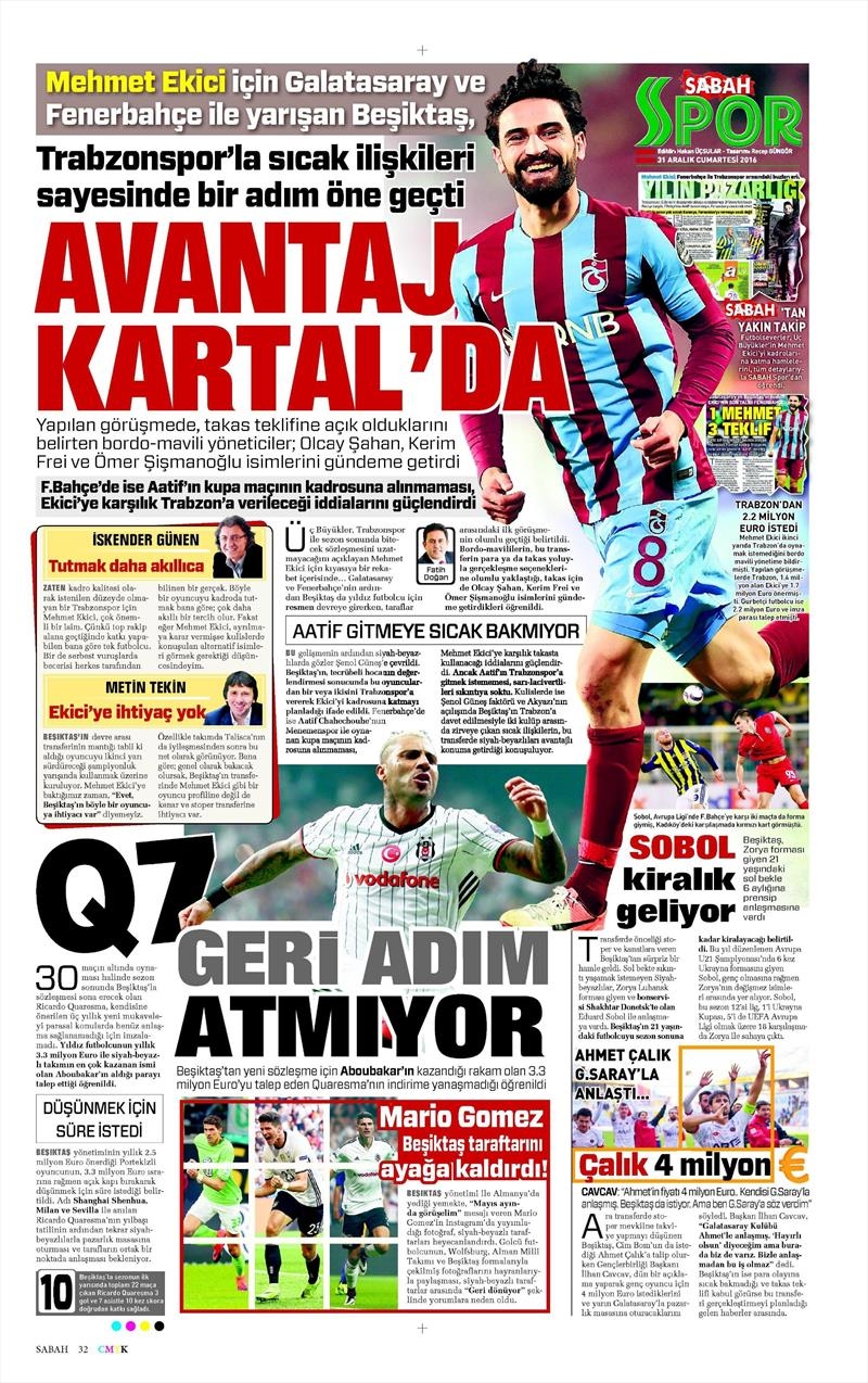 31 Aralık 2016 | İşte gazetelerin Beşiktaş manşetleri - Görsel 5