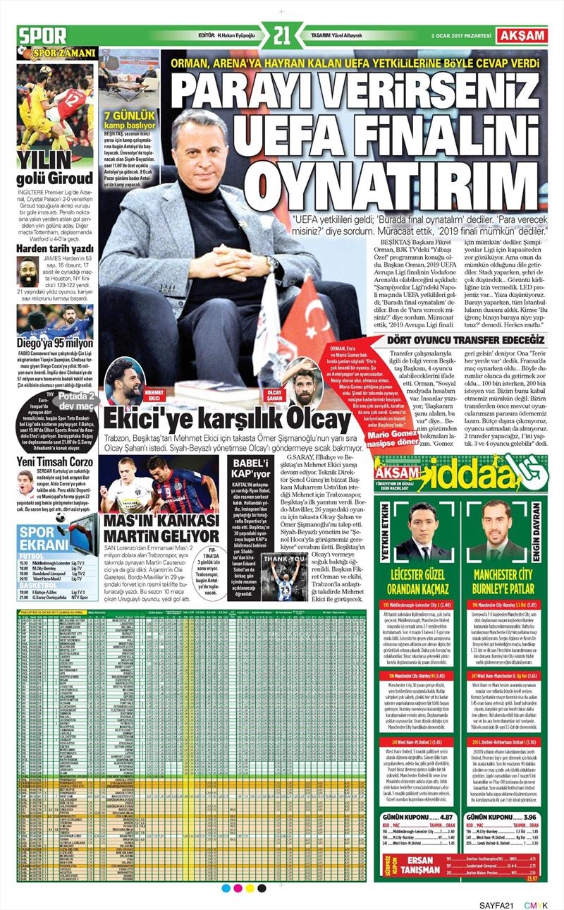 02 Ocak 2017 | İşte gazetelerin Beşiktaş manşetleri - Görsel 9