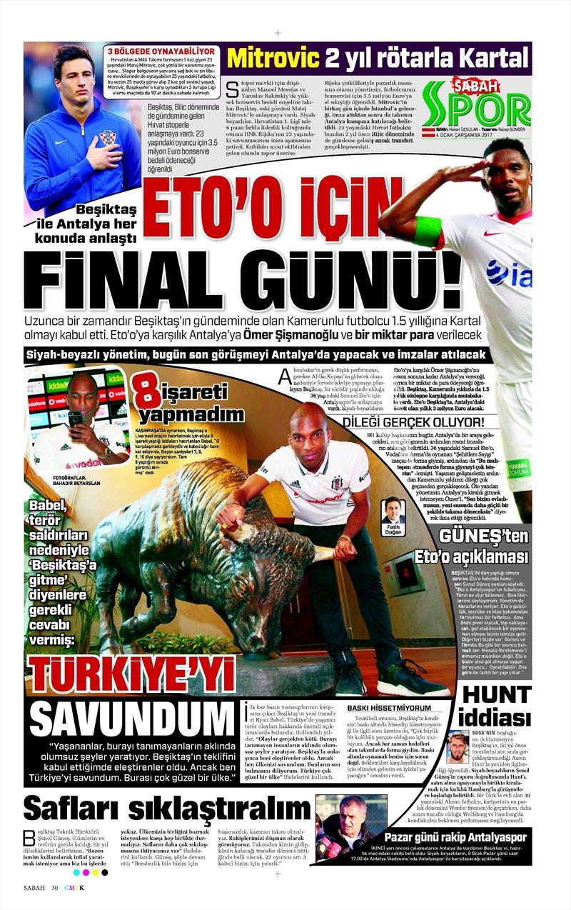 4 Ocak 2017 | İşte gazetelerin Beşiktaş manşetleri - Görsel 10