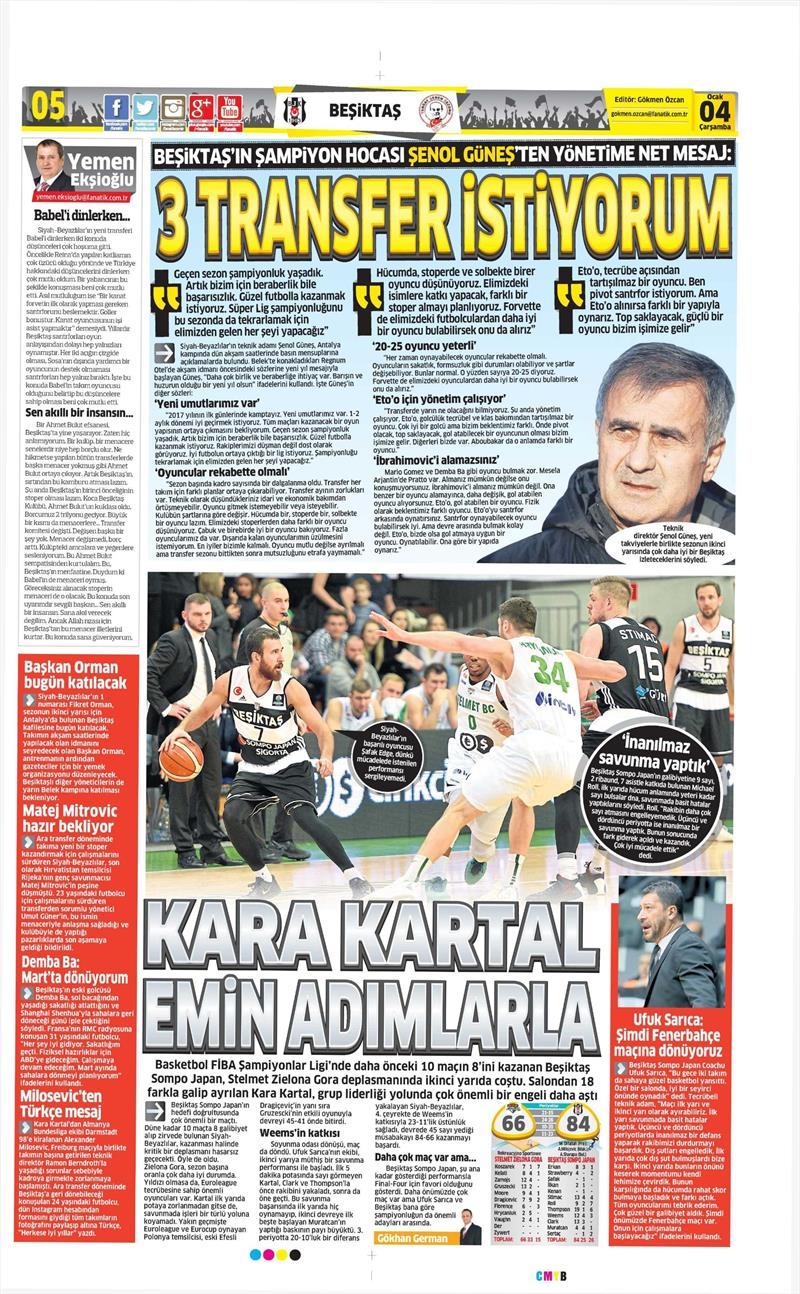 4 Ocak 2017 | İşte gazetelerin Beşiktaş manşetleri - Görsel 2