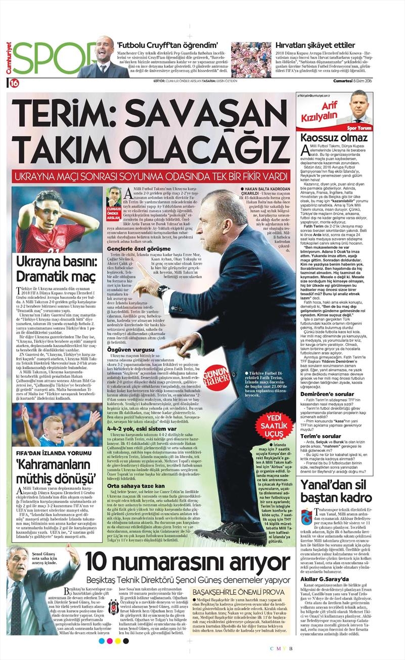 8 Ekim 2016 | Beşiktaş sayfaları - Görsel 1