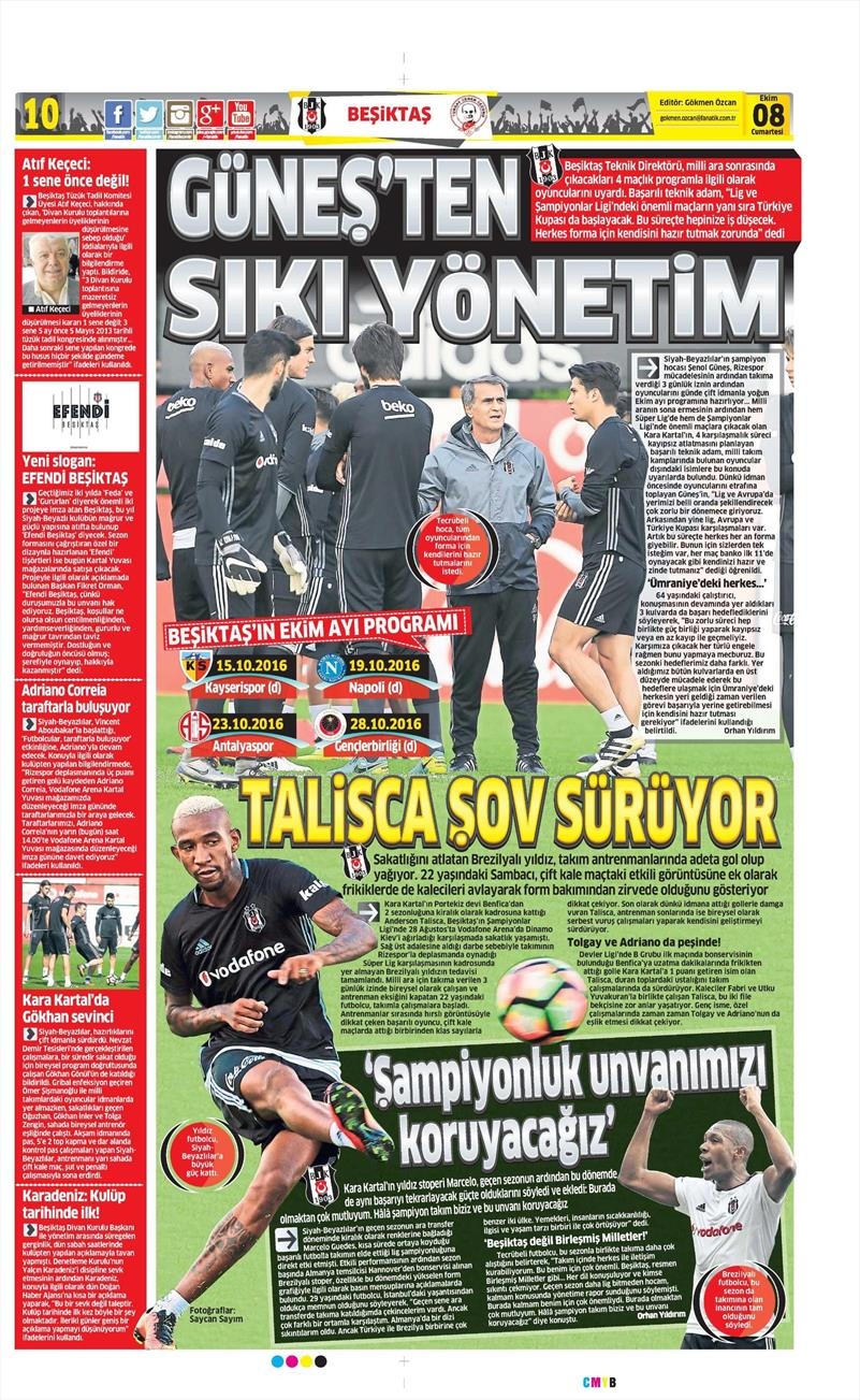 8 Ekim 2016 | Beşiktaş sayfaları - Görsel 3