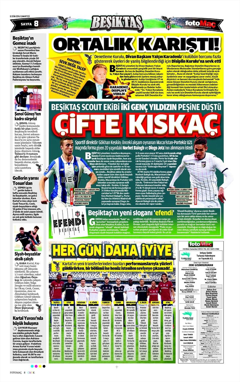 8 Ekim 2016 | Beşiktaş sayfaları - Görsel 4