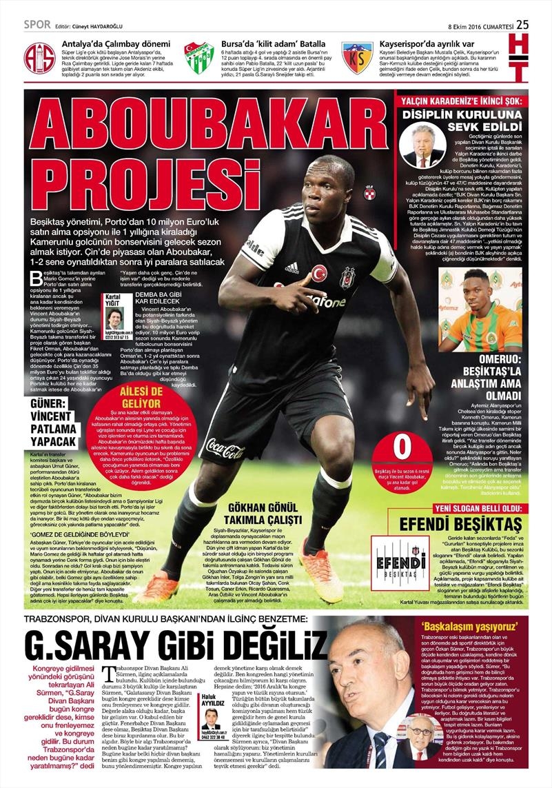 8 Ekim 2016 | Beşiktaş sayfaları - Görsel 5