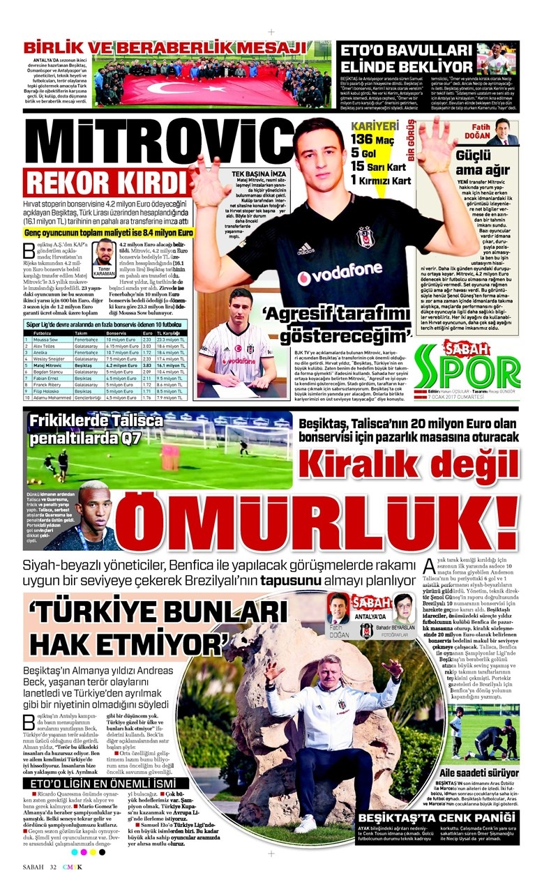 7 Ocak 2017 | İşte gazetelerin Beşiktaş manşetleri - Görsel 1