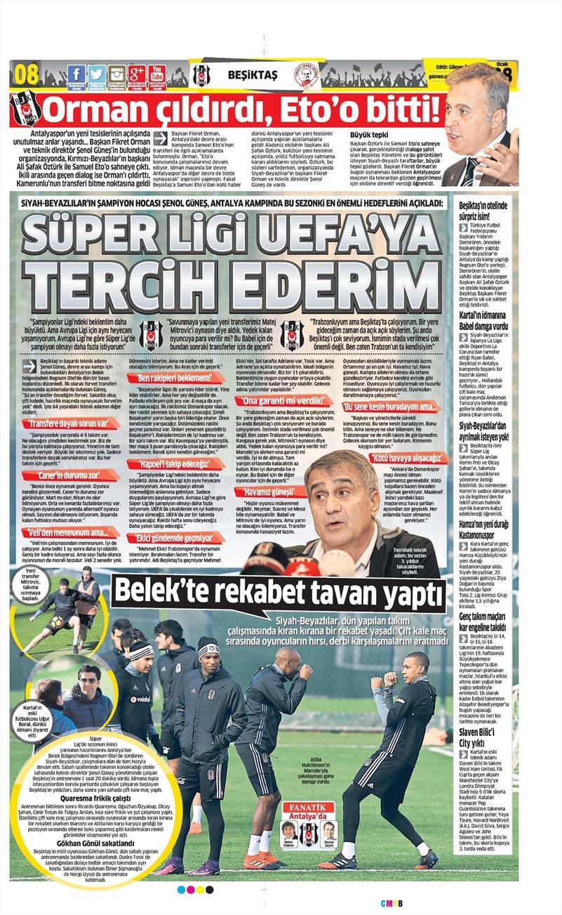 8 Ocak 2017 | İşte gazetelerin Beşiktaş manşetleri - Görsel 1