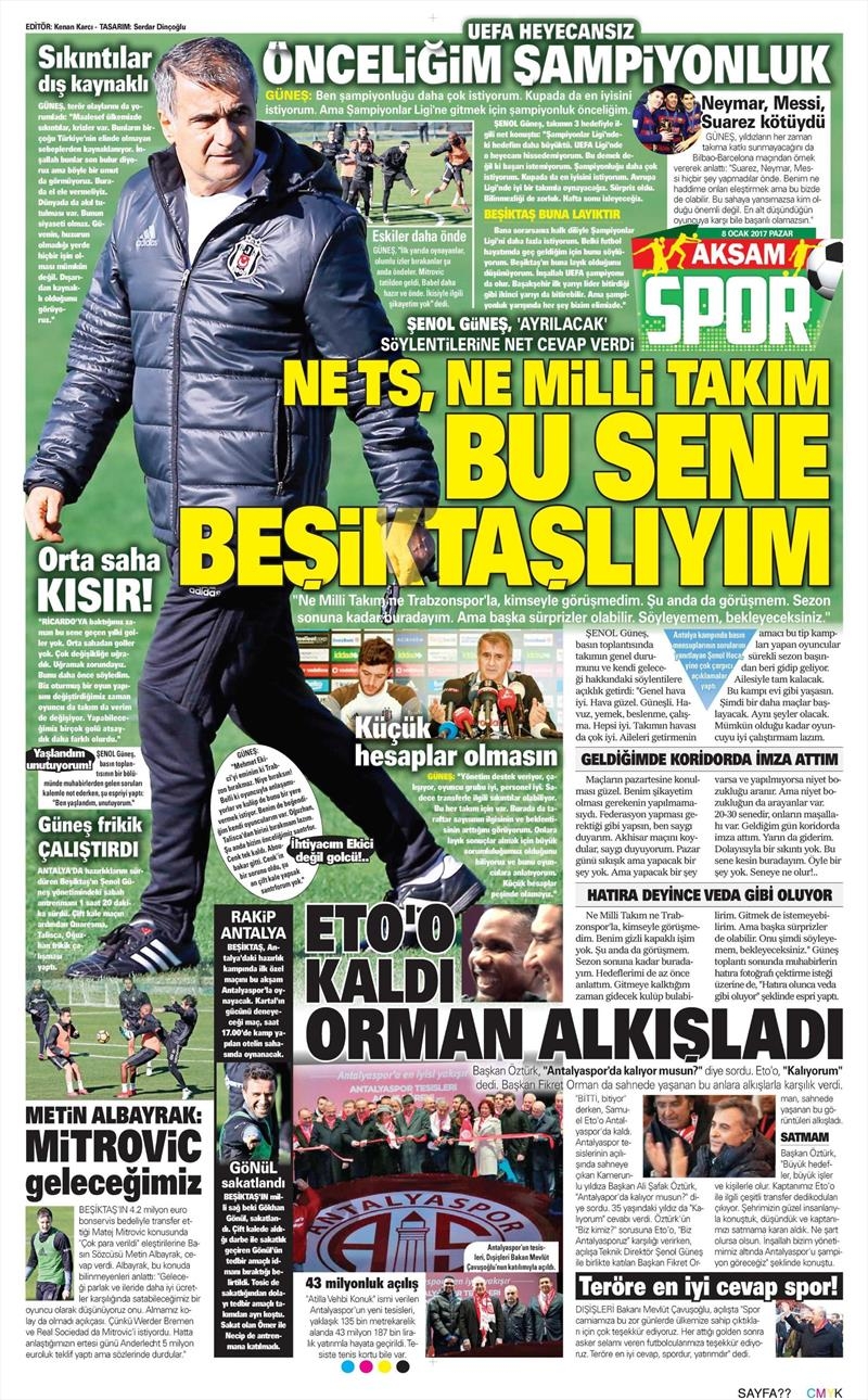 8 Ocak 2017 | İşte gazetelerin Beşiktaş manşetleri - Görsel 12