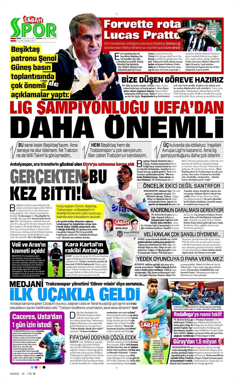 8 Ocak 2017 | İşte gazetelerin Beşiktaş manşetleri - Görsel 8