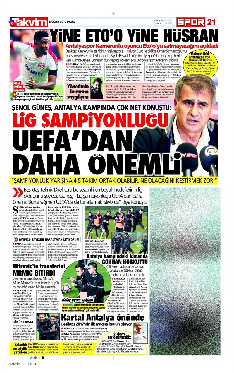 8 Ocak 2017 | İşte gazetelerin Beşiktaş manşetleri - Görsel 9