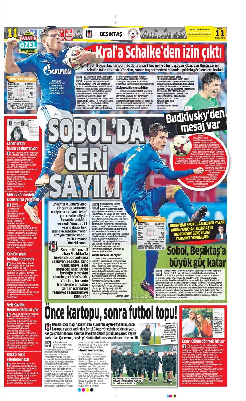 11 Ocak 2017 | İşte gazetelerin Beşiktaş manşetleri - Görsel 1