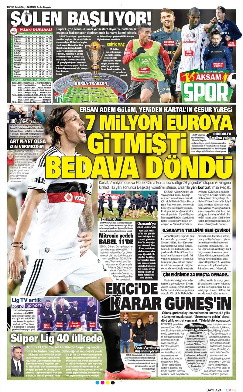 13 Ocak 2017 | İşte gazetelerin Beşiktaş manşetleri - Görsel 5