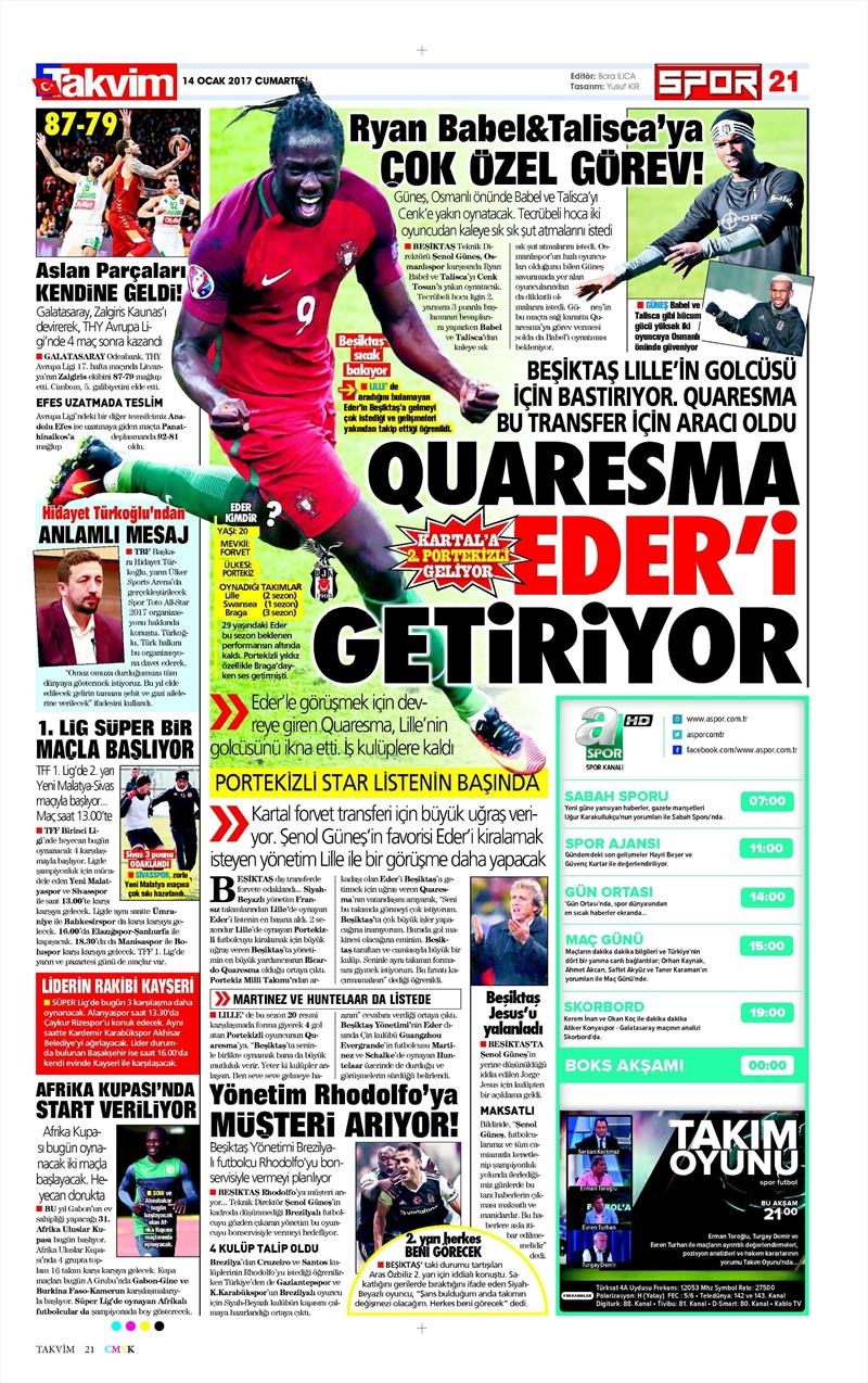 14 Ocak 2017 | İşte gazetelerin Beşiktaş manşetleri - Görsel 7