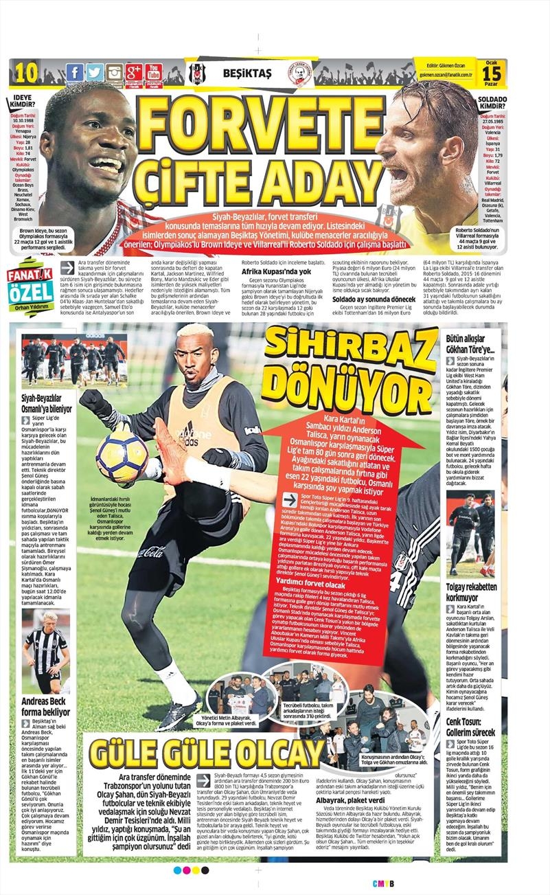15 Ocak 2017 | İşte gazetelerin Beşiktaş manşetleri - Görsel 2