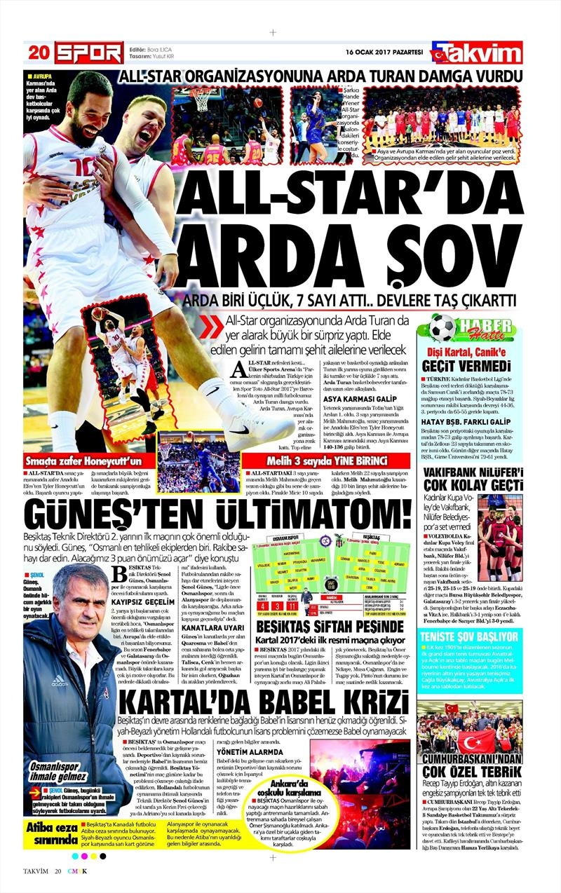 16 Ocak 2017 | İşte gazetelerin Beşiktaş manşetleri - Görsel 12