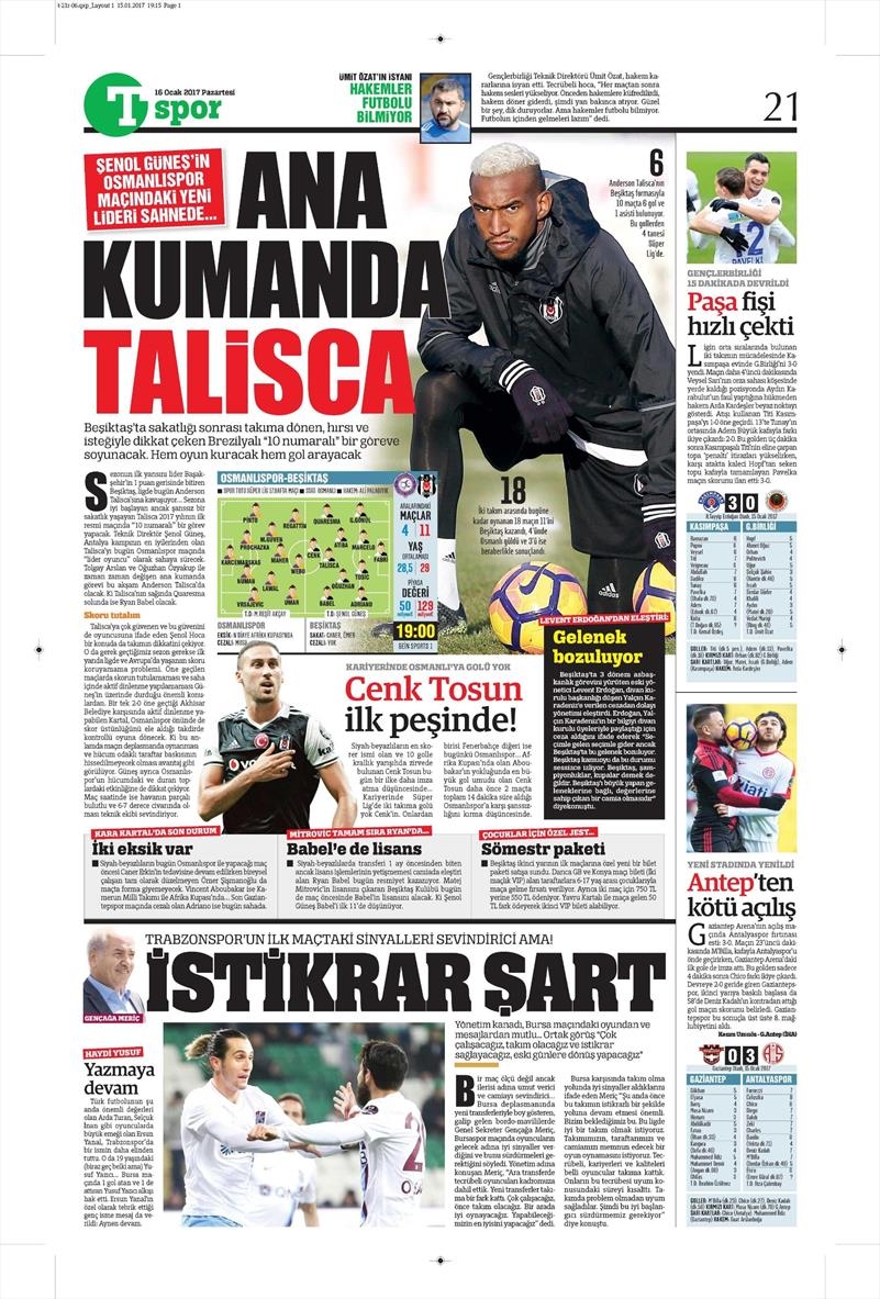 16 Ocak 2017 | İşte gazetelerin Beşiktaş manşetleri - Görsel 13