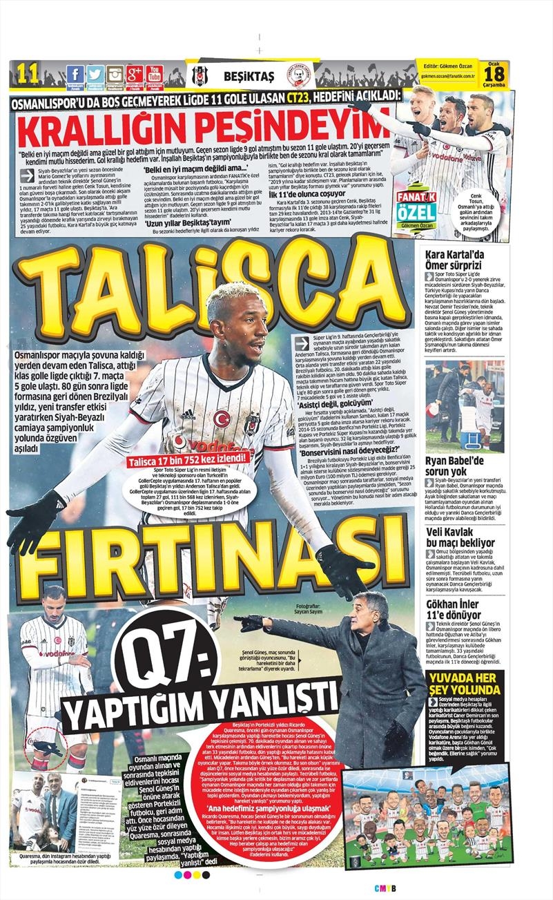 18 Ocak 2017 | İşte gazetelerin Beşiktaş manşetleri - Görsel 1