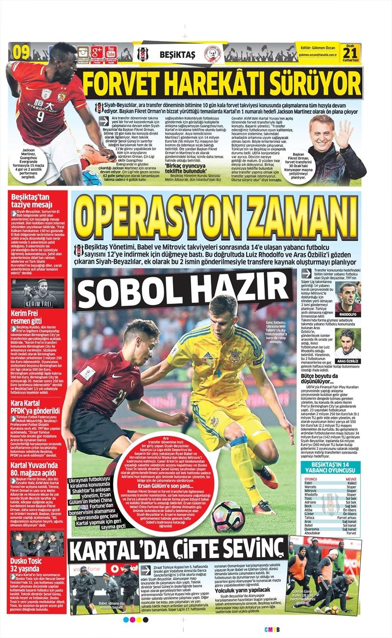 21 Ocak 2017 | İşte gazetelerin Beşiktaş manşetleri - Görsel 1