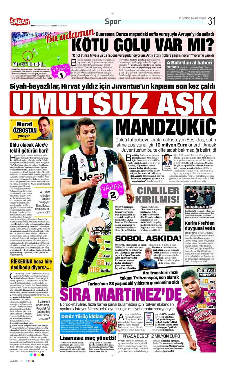 21 Ocak 2017 | İşte gazetelerin Beşiktaş manşetleri - Görsel 11