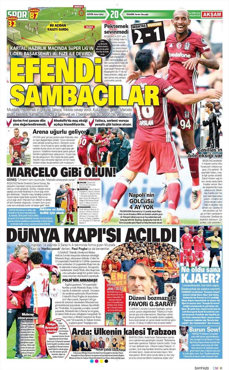 10 Ekim 2016 | Gazetelerin Beşiktaş Sayfaları - Görsel 1