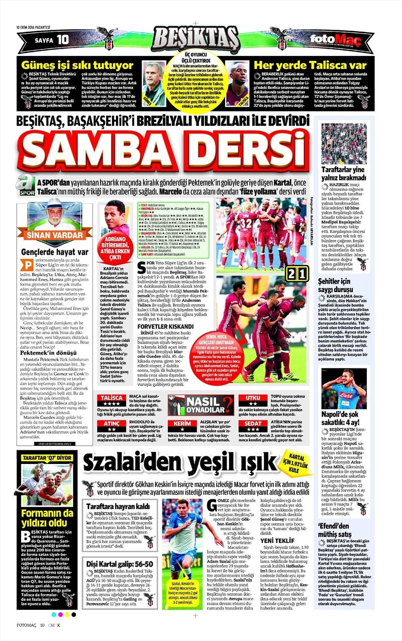 10 Ekim 2016 | Gazetelerin Beşiktaş Sayfaları - Görsel 6