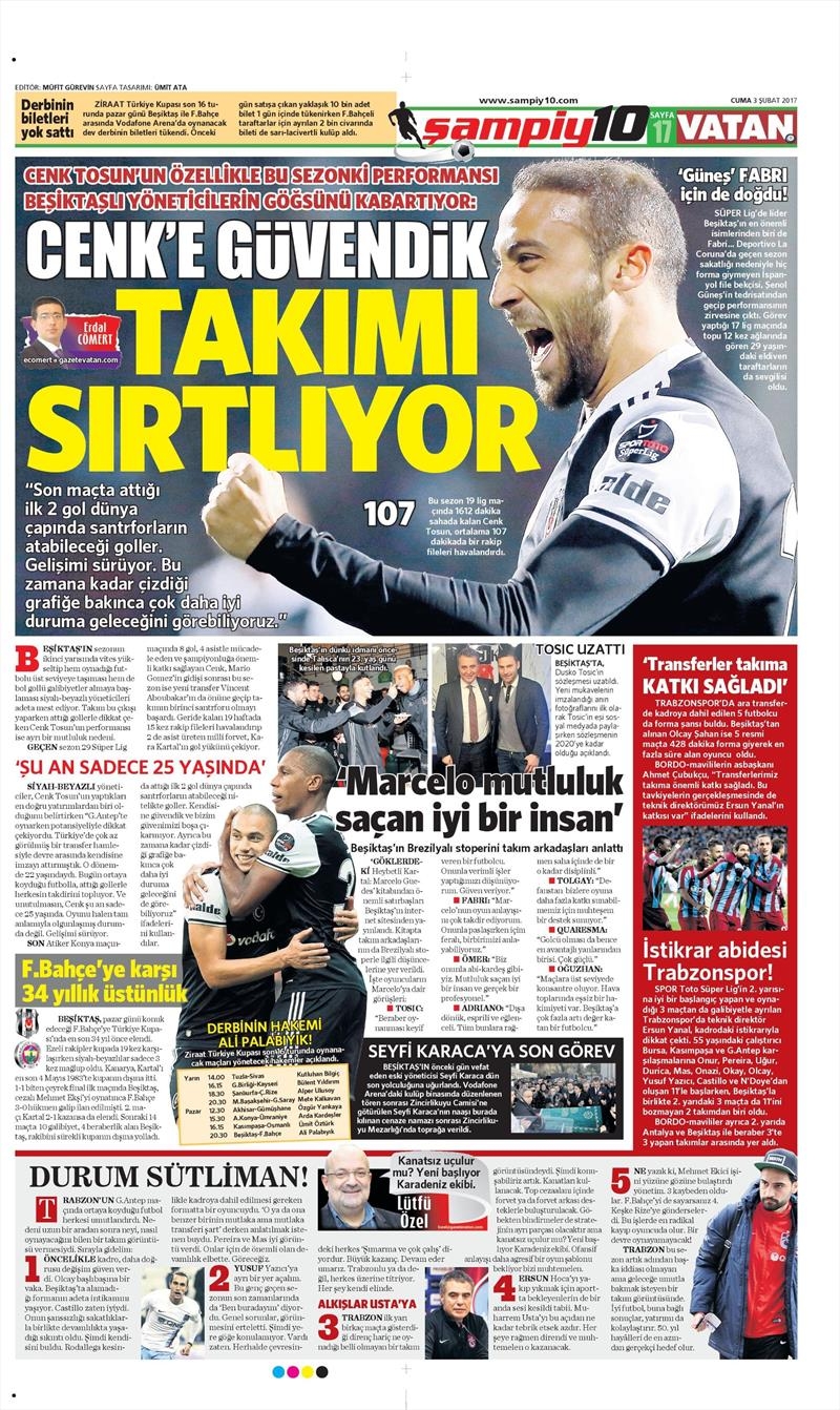 03 Şubat 2017 | İşte gazetelerin Beşiktaş manşetleri - Görsel 9