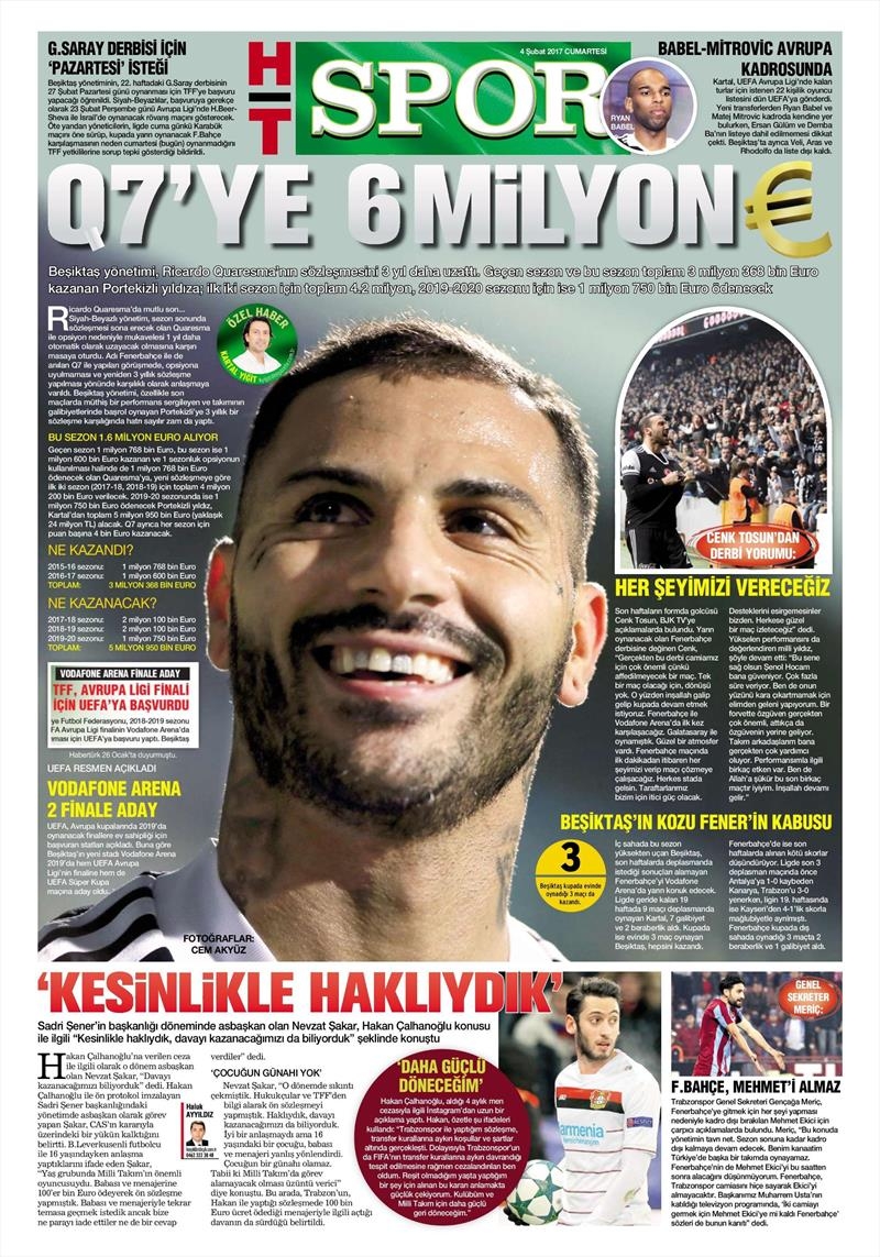 04 Şubat 2017 | İşte gazetelerin Beşiktaş manşetleri - Görsel 13