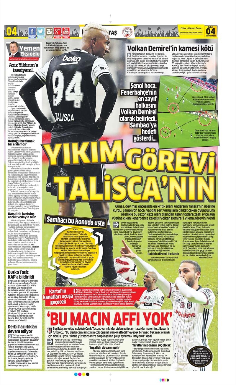 04 Şubat 2017 | İşte gazetelerin Beşiktaş manşetleri - Görsel 19