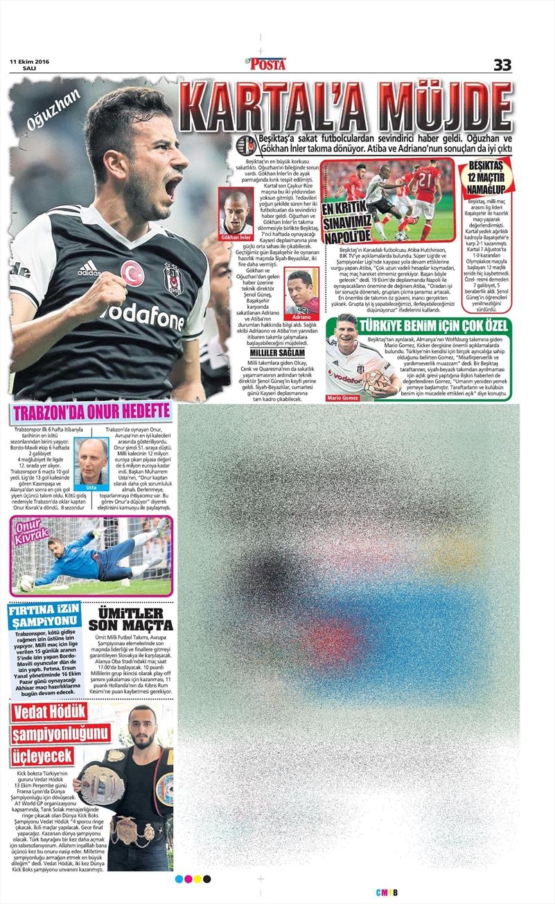 11 Ekim 2016 | Gazetelerin Beşiktaş manşetleri - Görsel 1