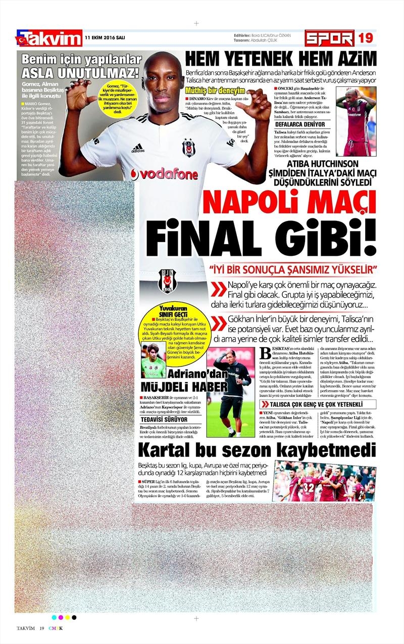11 Ekim 2016 | Gazetelerin Beşiktaş manşetleri - Görsel 10